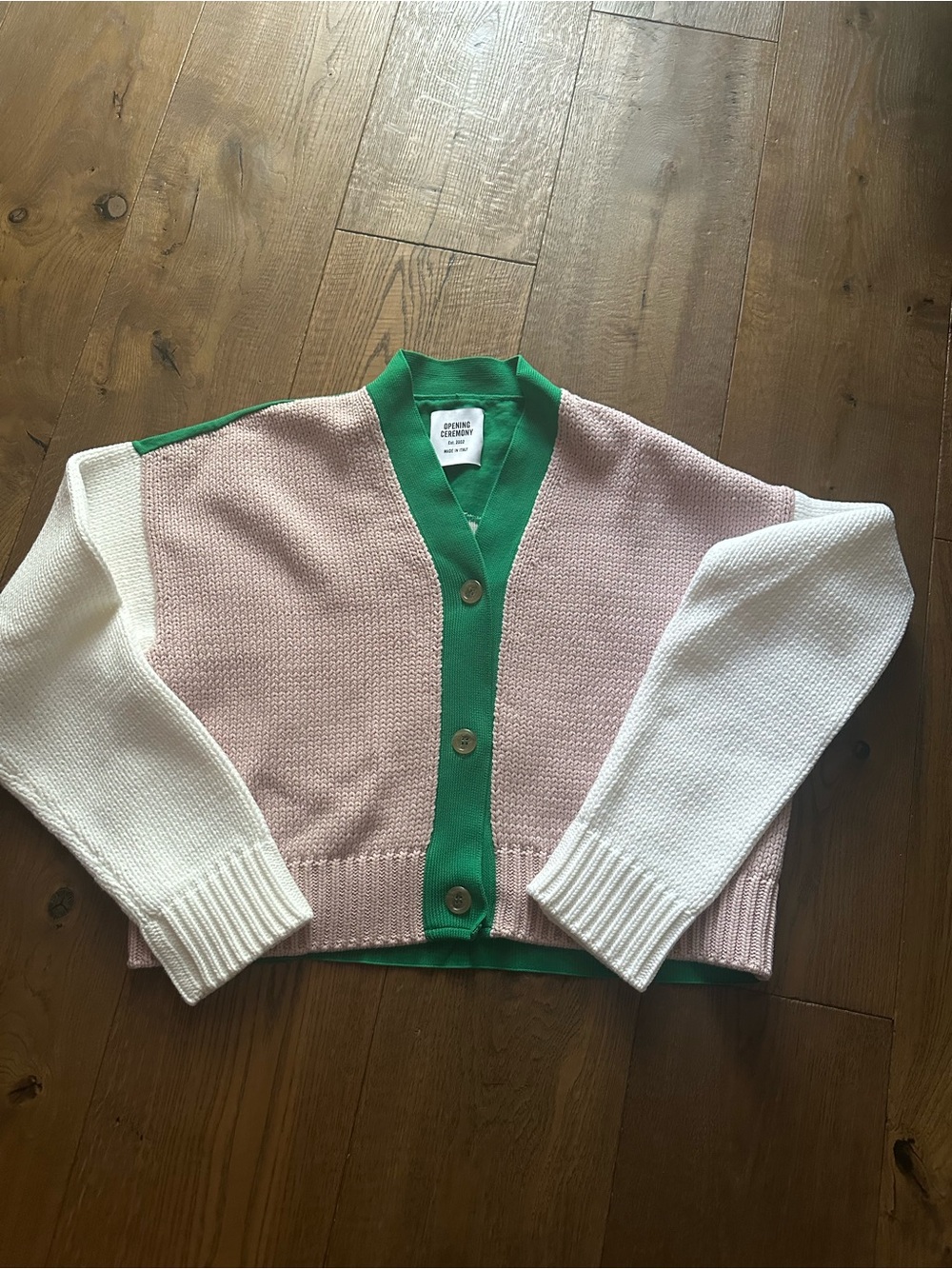 Opening Ceremony Pink, White & Green Colorblock Cardigan